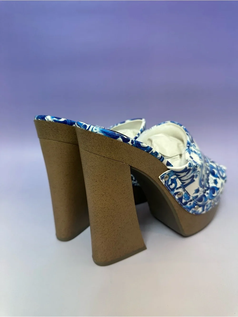 Cape Robbin Blue & White Patterned Platform Wedge Sandals